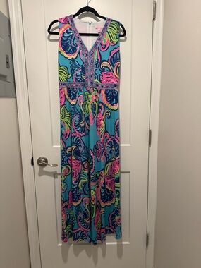 Lilly Pulitzer Addison Maxi Dress Deep Sea Blue Private Island